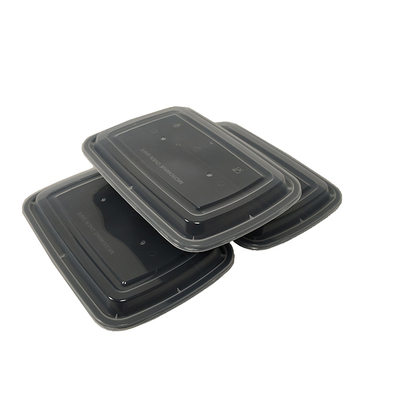 28oz Black Rectangle Stackable Plastic Manufacturers Containers , Disposable Microwavable Food Container