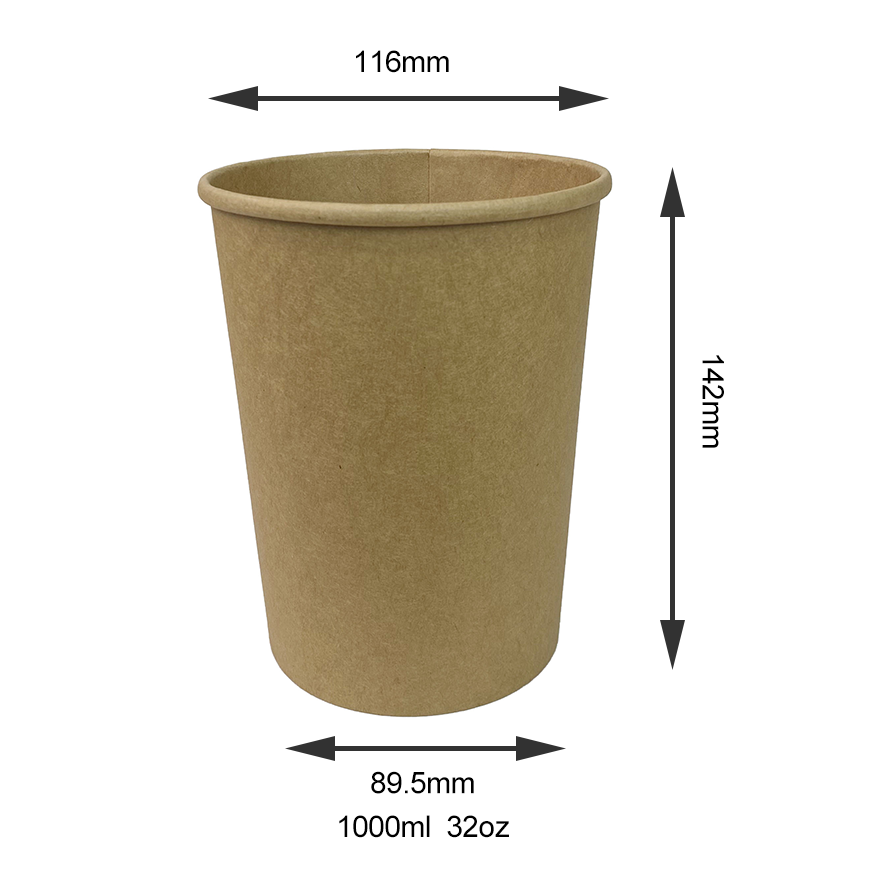 1000ml/32oz Paper Cream Cups Disposable Soup Bowls Brown Dessert Bowls for Hot Or Cold Food Party Supplies Treat Dessert Cups for Frozen Yogurt 