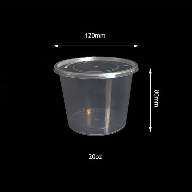 20oz/560ml single use food grade plastic one time food containers round disposable lunch bento box with lid