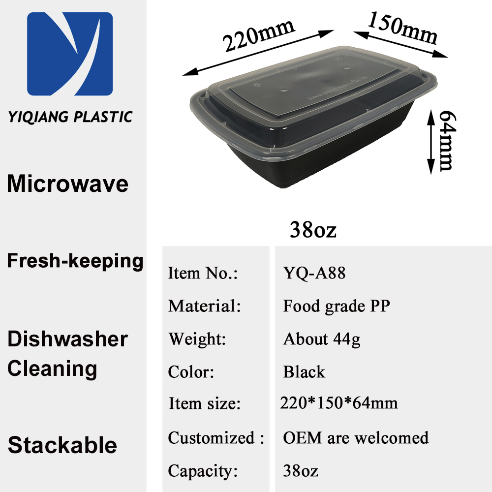 38oz Microwaveable Safe Disposable Plastic Meal Prep Food Container With Lid 