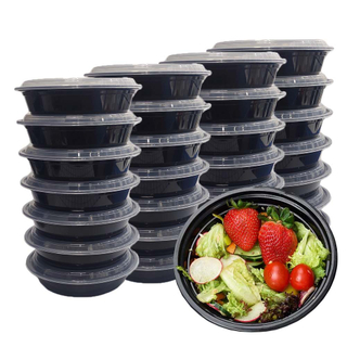 37 Ounce Black Round Stackable Plastic Containers Manufacturers, Disposable Plastic Microwavable Meal Prep Containers with Lid