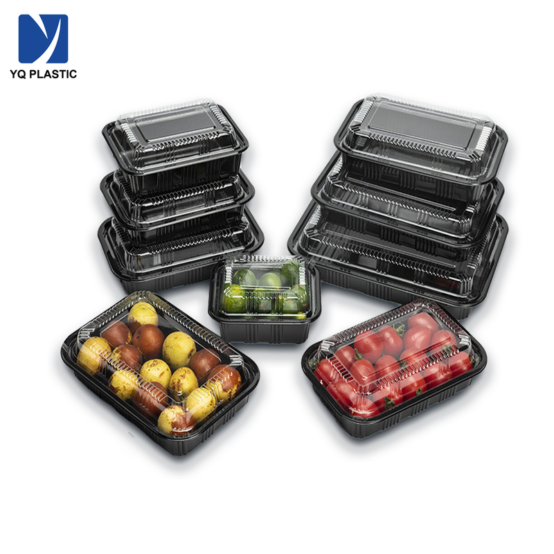 Disposable Square Black Plastic PS Takeaway Sushi Food Serving Tray With Lid