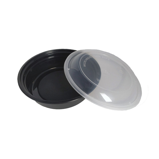 24oz Black Microwave Safe Plastic Food Container, Round Salad Box with Lid