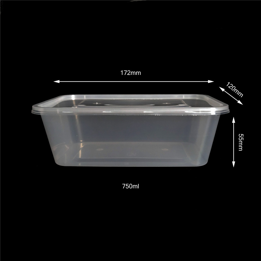750ml Plastic Disposable Transparent Microwave Safe Square Takeaway