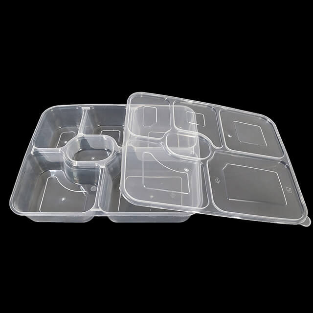 1000ml Disposable Divided Plastic Food Container 6 Compartment Lunch