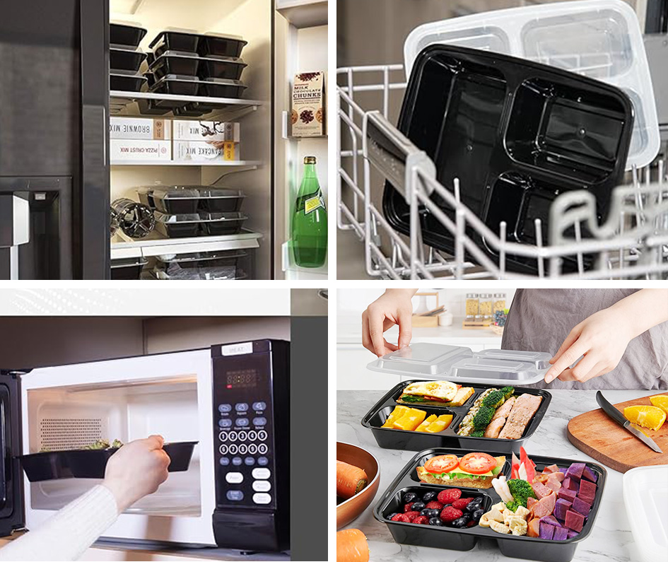 1000cc 2 Compartment Black Disposable Food Container box Lunch Bento/bento Lunch Box with Lid
