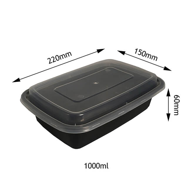 1000ml 1 Compartment Black Plastic Food Container with Lid
